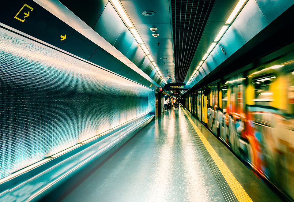 Train moving quickly in the metro